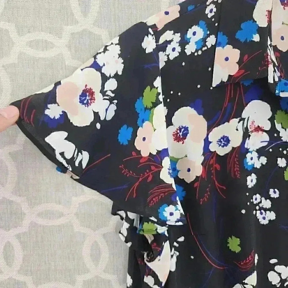 W Worthington Floral button up ruffle sleeve women's Chiffon blouse PXL - Picture 4 of 9